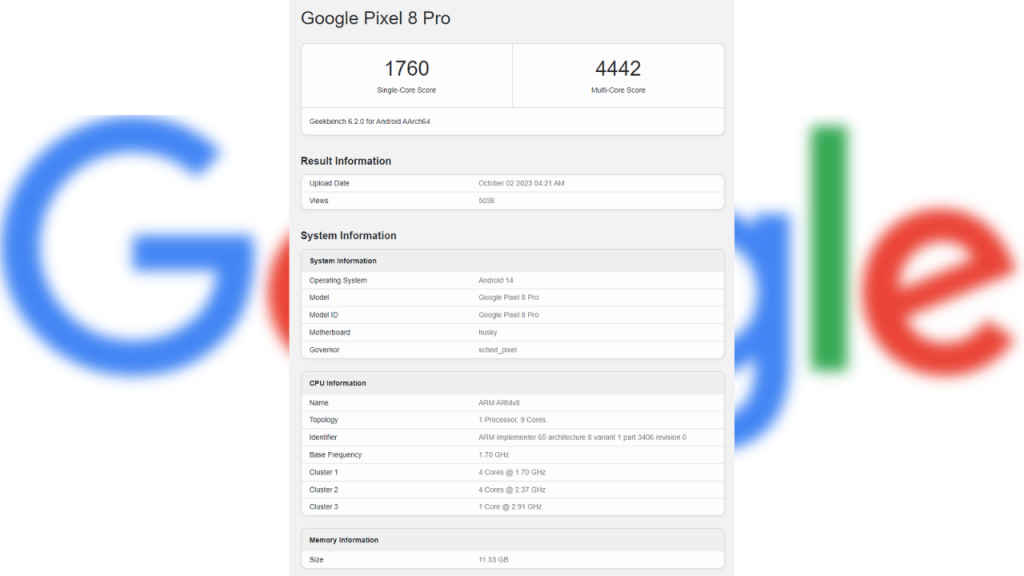 Pixel 8 Pro Geekbench listing