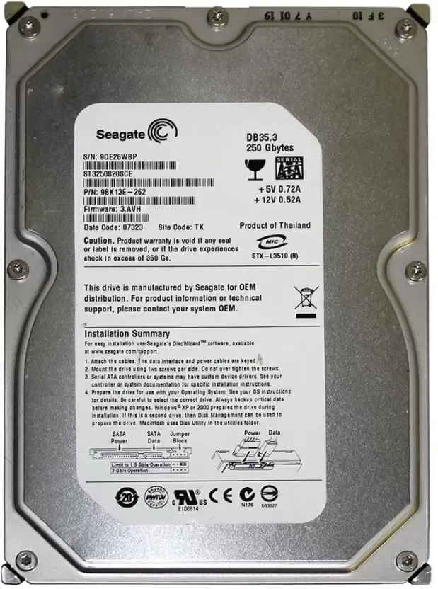 内蔵型ハードディスクドライブ SEAGATE DB35.3 ST3160215SCE 160GB Seagate DB35.3 Series 160 GB,Internal,7200 RPM,3.5