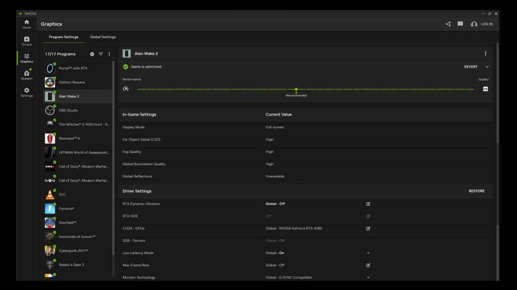 NVIDIA App Settings panel