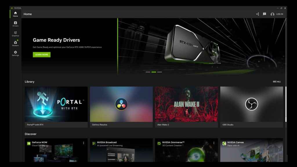 NVIDIA App Home Screen