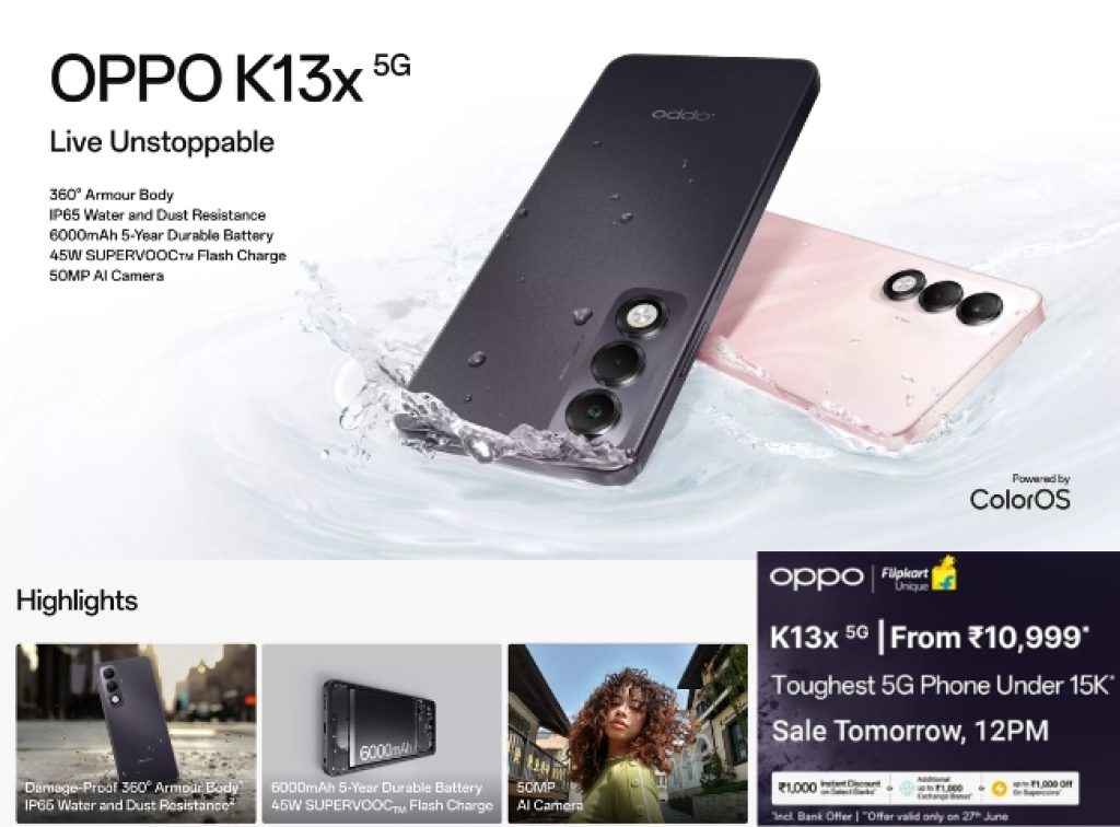 Oppo K13x 5G Smartphone with 6000mAh Battery First sale 
