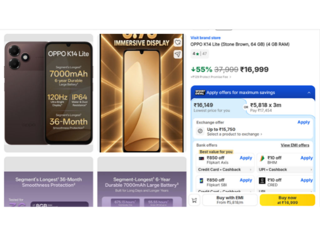 OPPO K14 Lite discount Price in Flipkart
