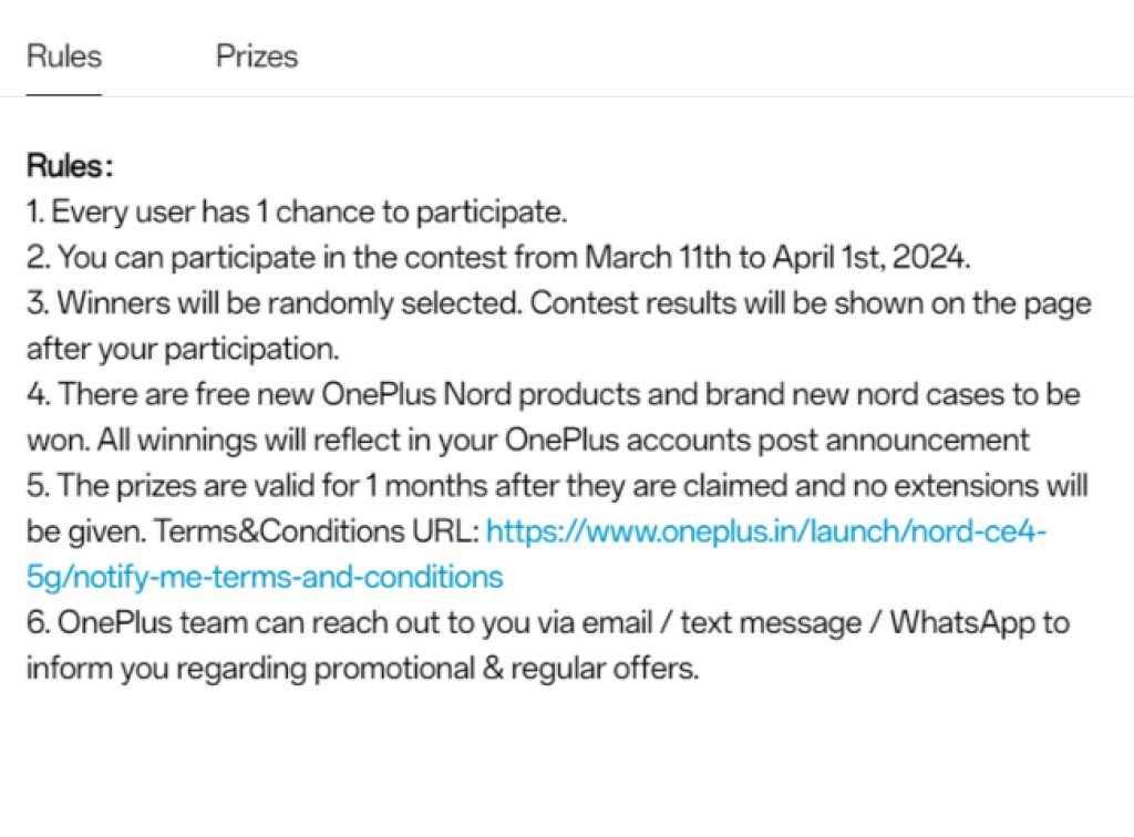 OnePlus Nord CE4 Contest Rules