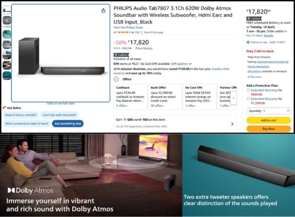 PHILIPS Dolby Atmos soundbar deal on amazon sale