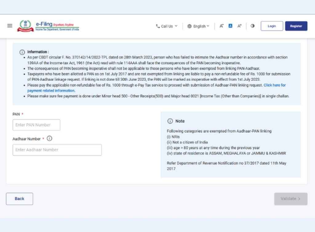 Pan Aadhaar Link status