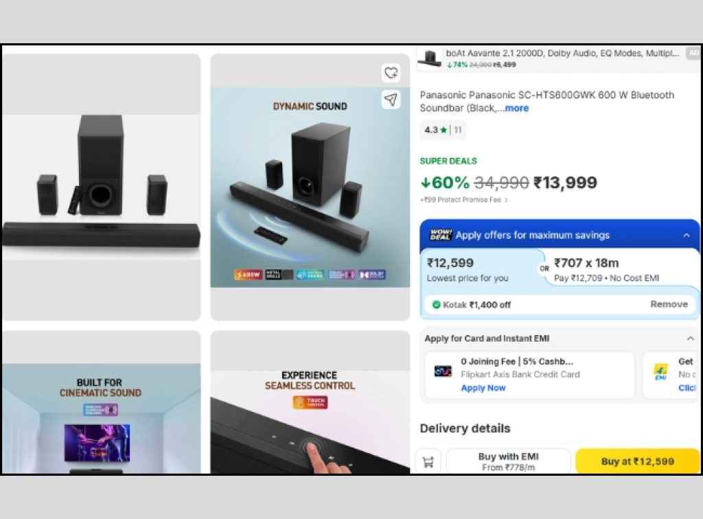 Panasonic 5.1 Dolby soundbar deal on flipkart