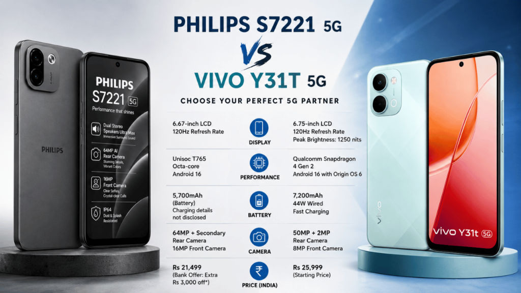 Philips S7221 5G vs Vivo Y31T 5G specs