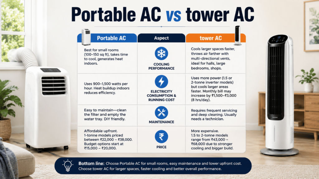 Portable AC vs tower AC comparision