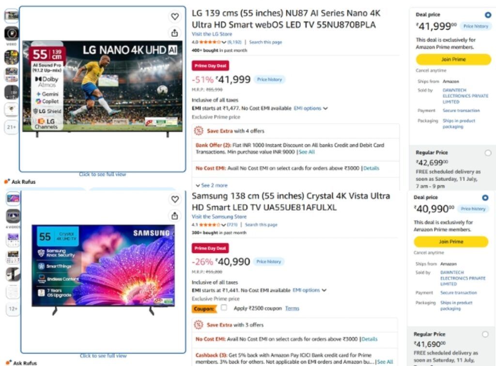 Prime Day Sale 55 inch smart tv deals