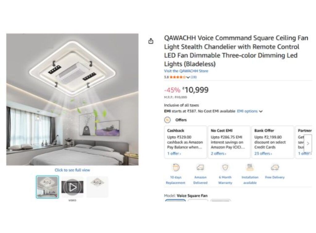 QAWACHH Voice Commmand Square Ceiling Fan