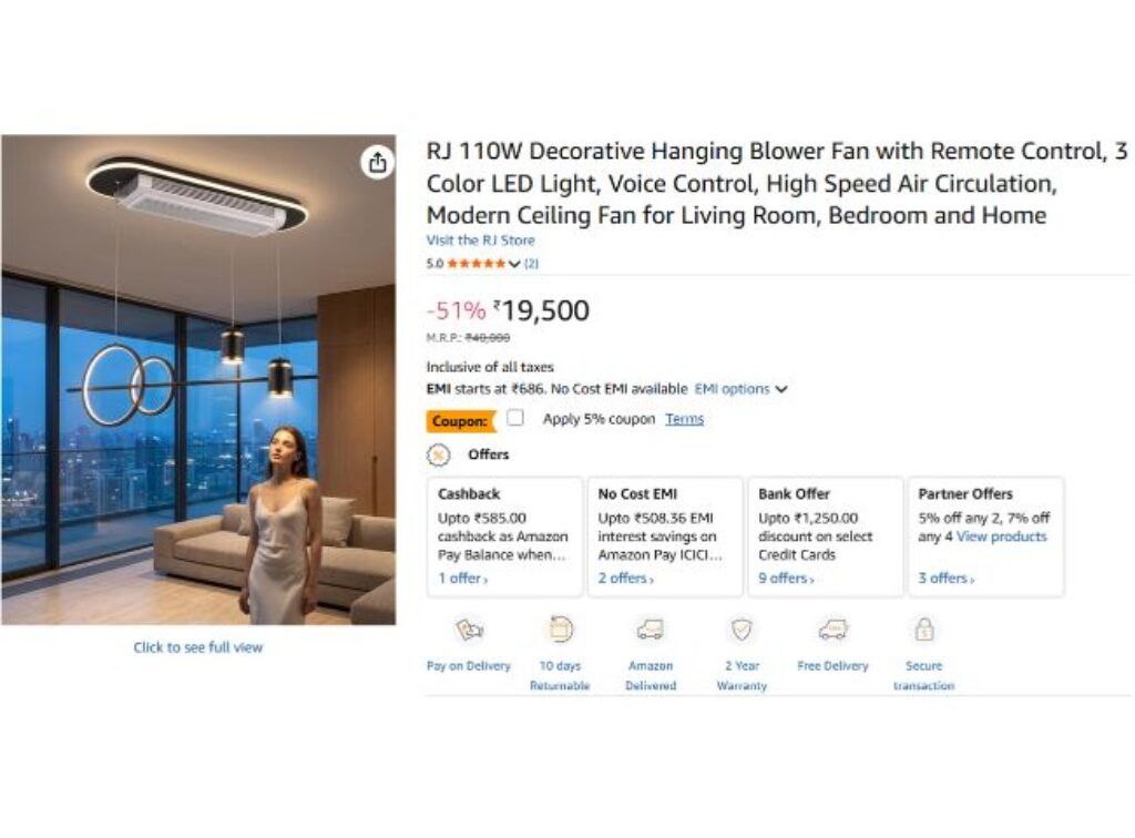 RJ 110W Decorative Hanging Blower Fan