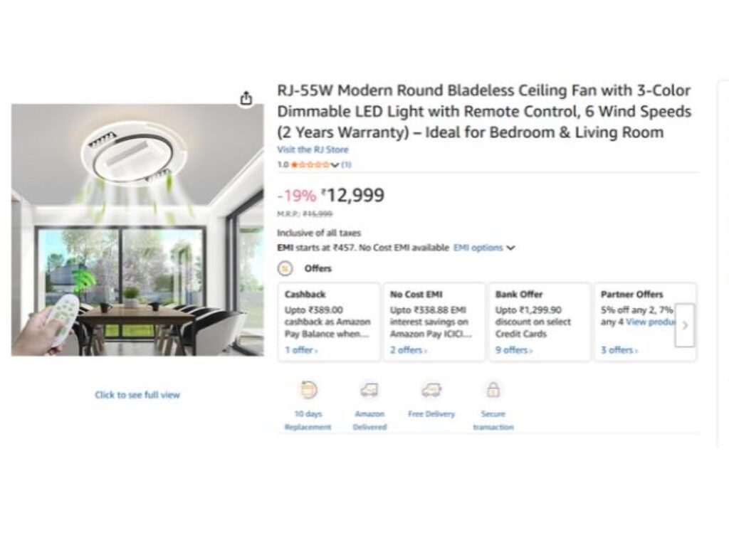 RJ-55W Modern Round Bladeless Ceiling Fan