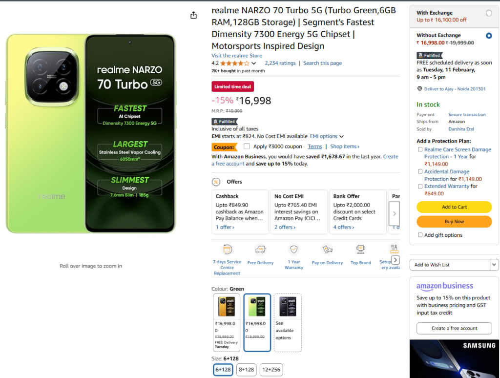 Realme Narzo 70 Turbo 5G Special Offer