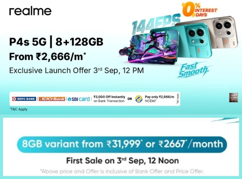 Realme P4s price and offers