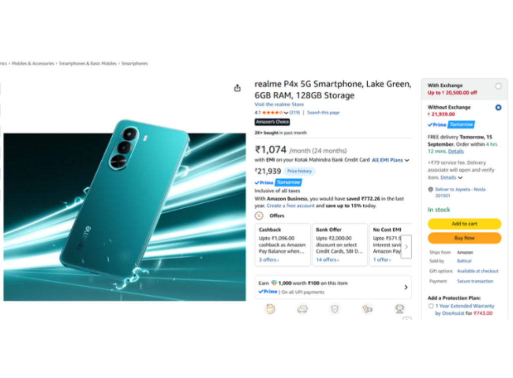 Realme P4x 5G Phone under Rs 20000 with bank discount on Amazon