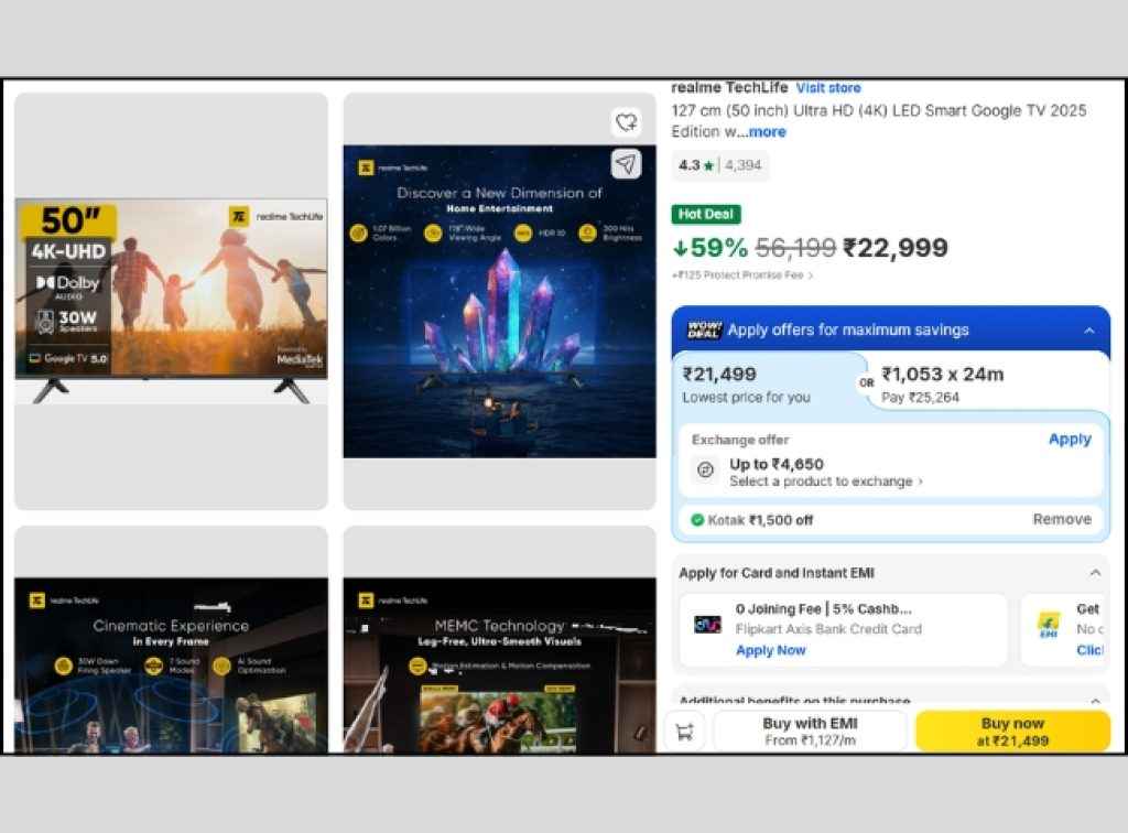 Realme TechLife (50) 4K Smart Tv deal on flipkart