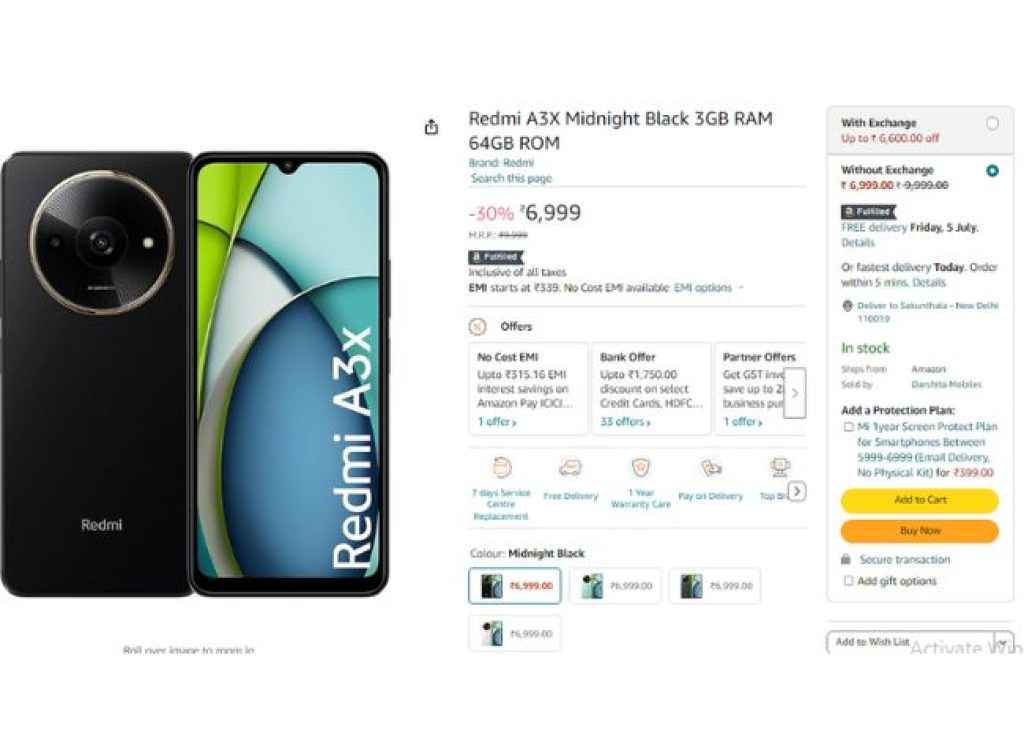 Redmi A3X Amazon listing price
