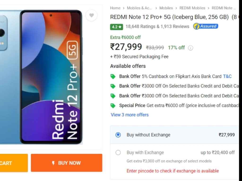 Redmi Note 12 Pro+ Flipkart Discount