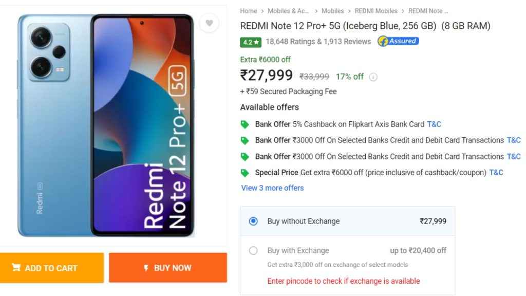 Redmi Note 12 Pro+ Flipkart Discount
