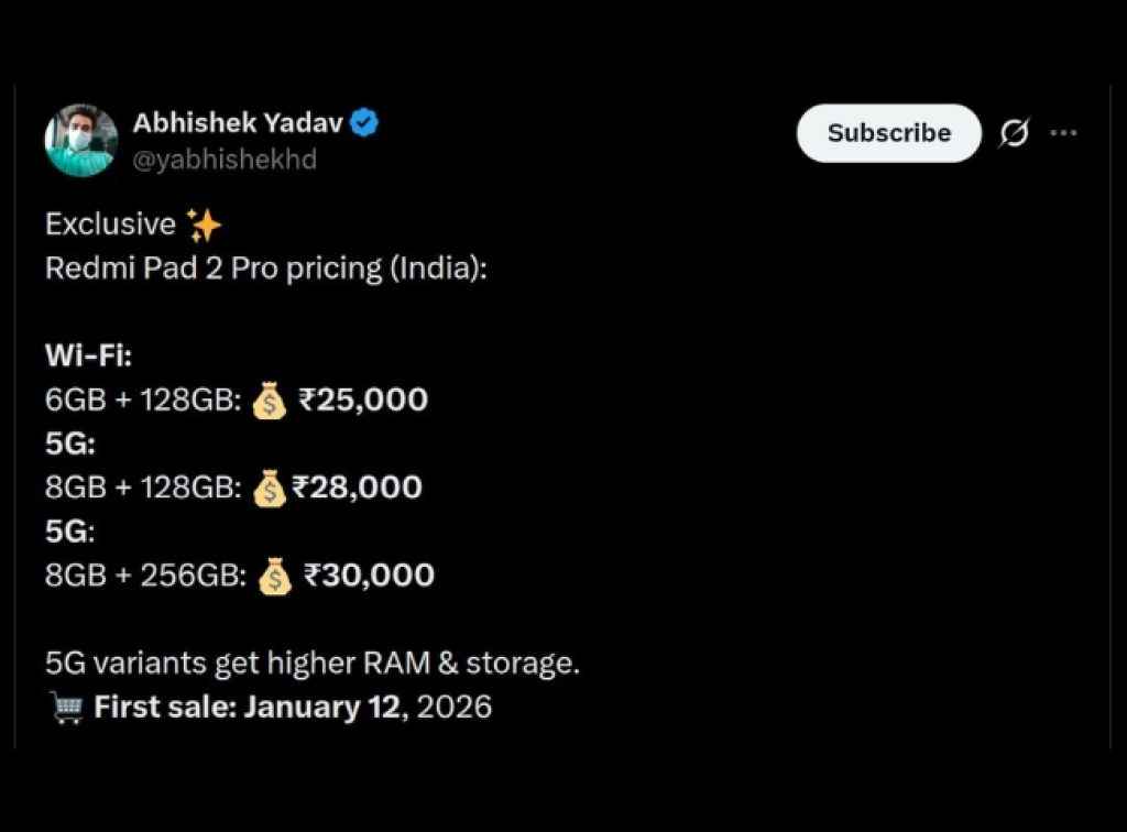 Redmi Pad 2 Pro Price Leak
