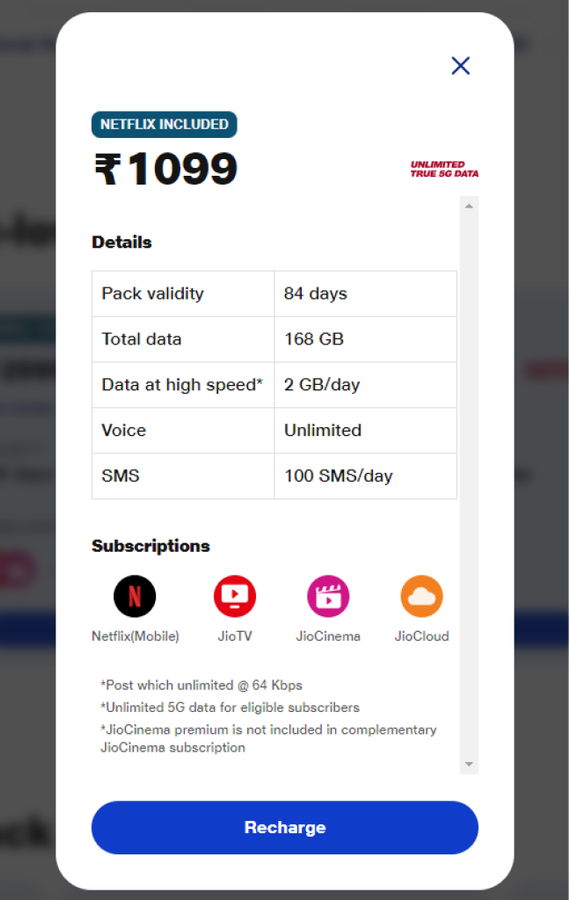 Reliance Jio 1099 plan