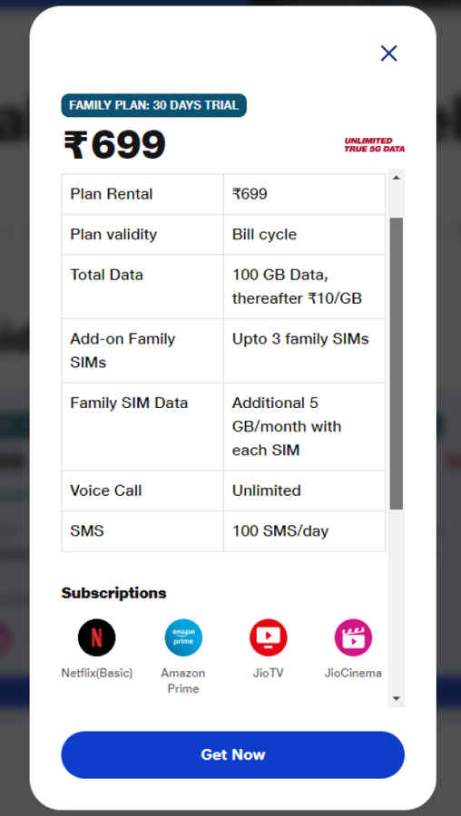 Reliance Jio 699 Postpaid plan