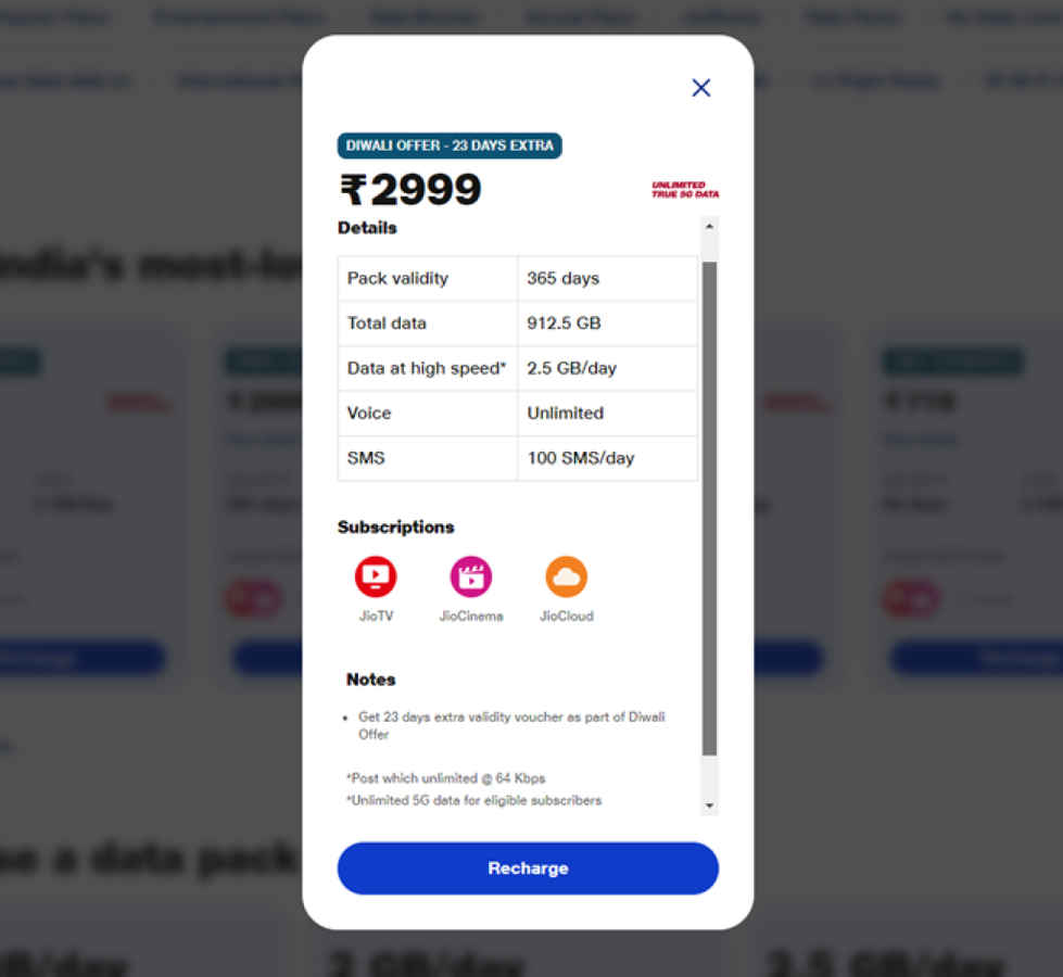 Reliance Jio Diwali Offer 2999 plan