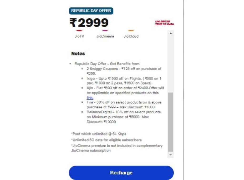 Reliance Jio Republic Day Offer coupon  benifit 