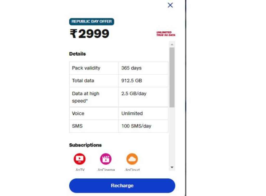 Reliance Jio Republic Day Offer with Rs 2999 Plan