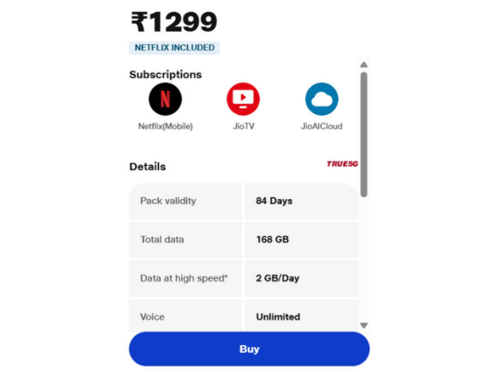 Jio 1299 Prepaid Plan