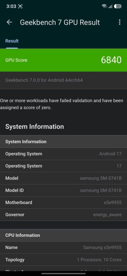 S26 FE Geekbench