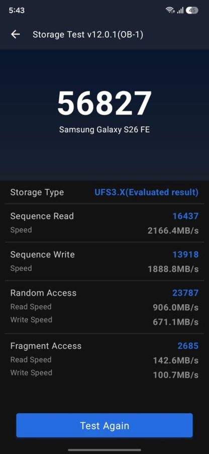 S26 FE storage test