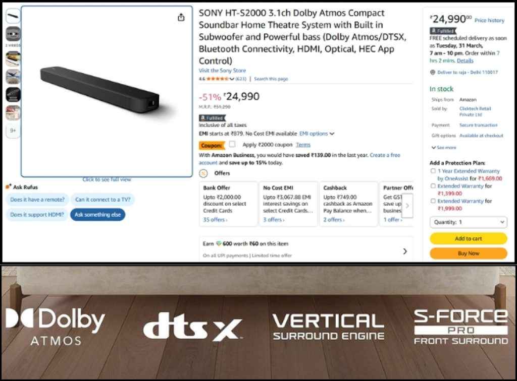 SONY Dolby Atmos soundbar deal on amazon