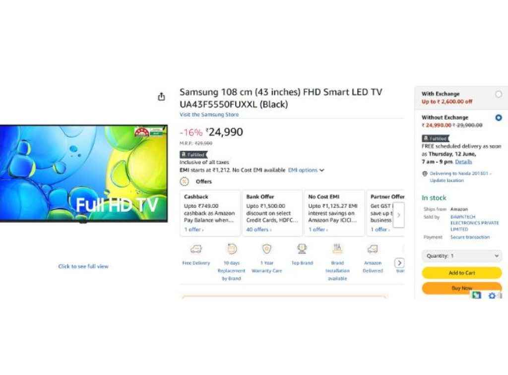 Samsung 108 cm (43 inches) FHD Smart LED TV