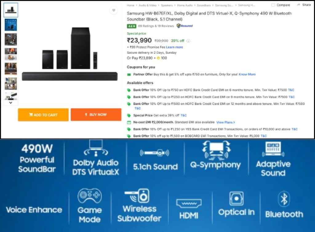 Samsung 5.1 Dolby Soundbar deal on flipkart