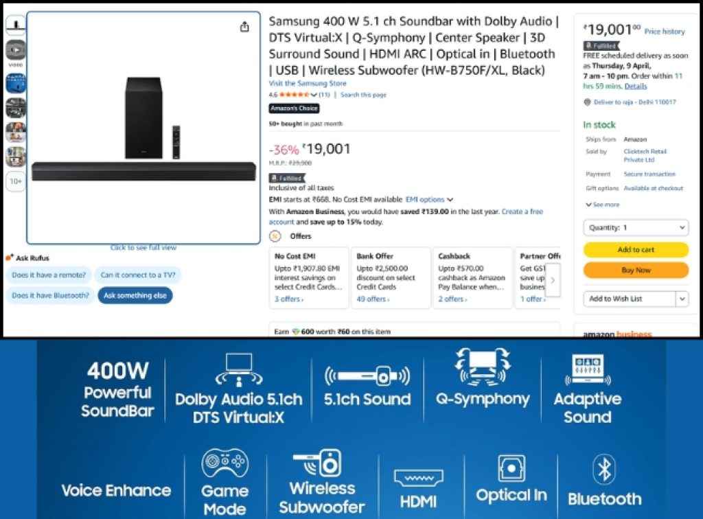 Samsung 5.1 Dolby soundbar deal on amazon