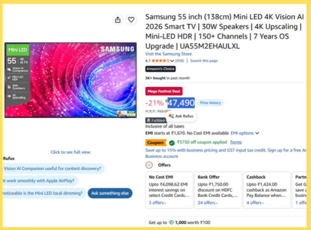 Samsung 55 inch Mini LED smart tv