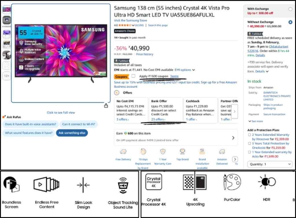 Samsung 55 inch Smart Tv offer on amazon