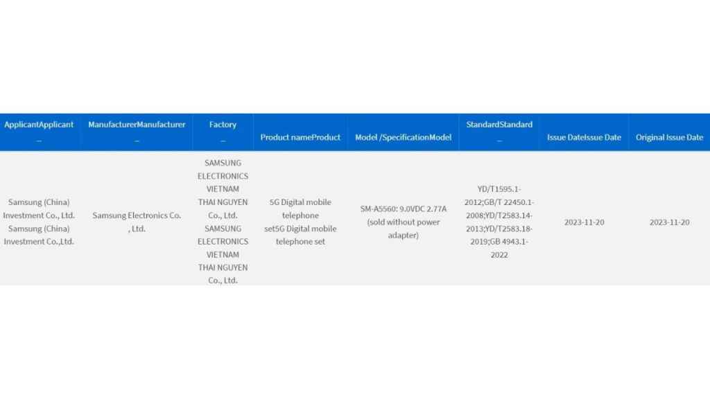 Samsung Galaxy A55 appears on 3C certification with 25W charging support
