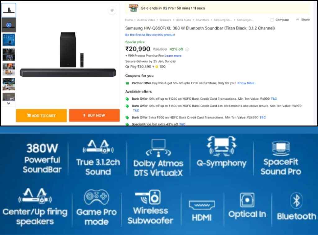 Samsung Dolby Atmos Soundbar deal on flipkart sale 