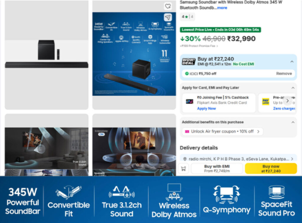Samsung Dolby Atmos soundbar offer on flipkart sale