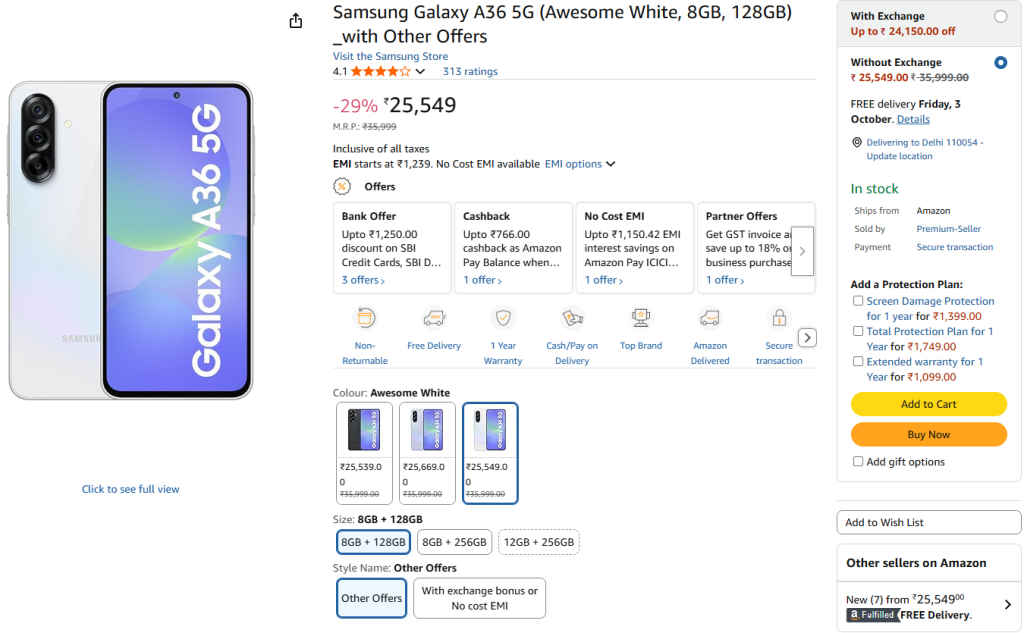 Samsung Galaxy A36 5G now available