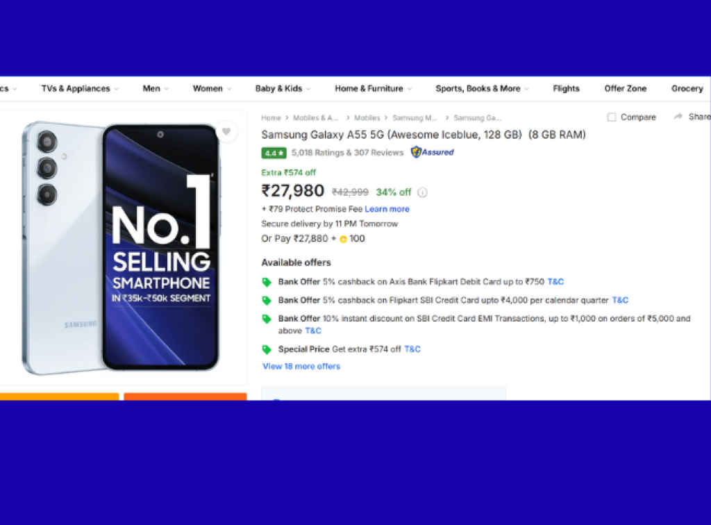 Samsung Galaxy A55 5G available with Rs 12000 discount