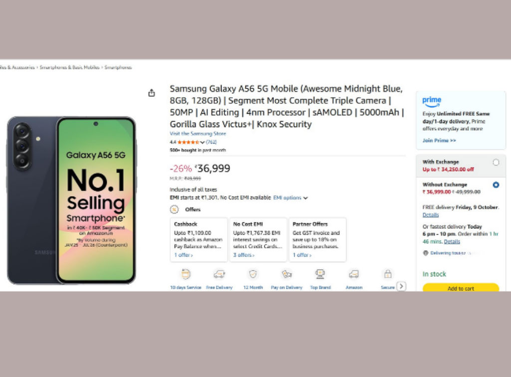 Samsung Galaxy A56 5G phone best lowest price drop