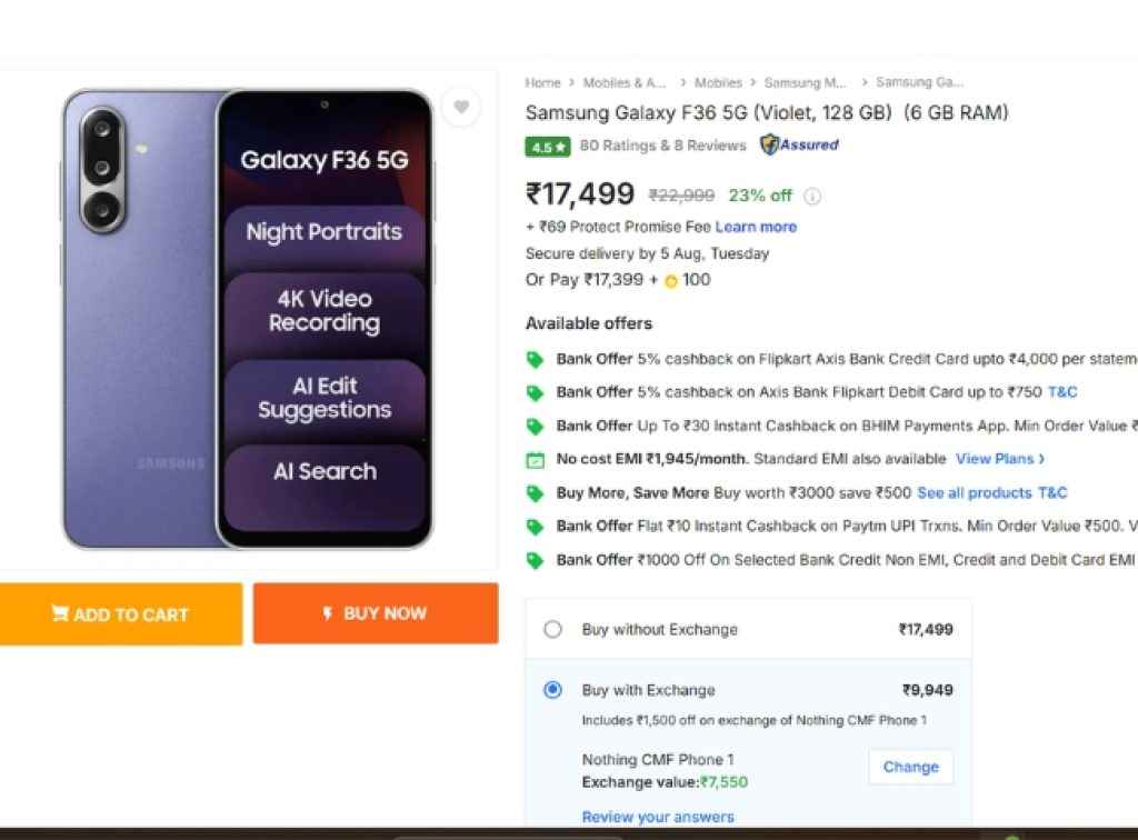 Samsung Galaxy F36 5G Freedom Sale Offers