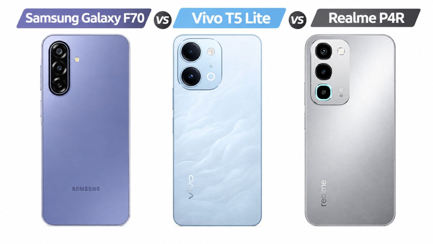 Samsung Galaxy F70 vs Vivo T5 Lite vs Realme P4R: कैमरा, बैटरी, स्पेक्स और कीमत की तुलना