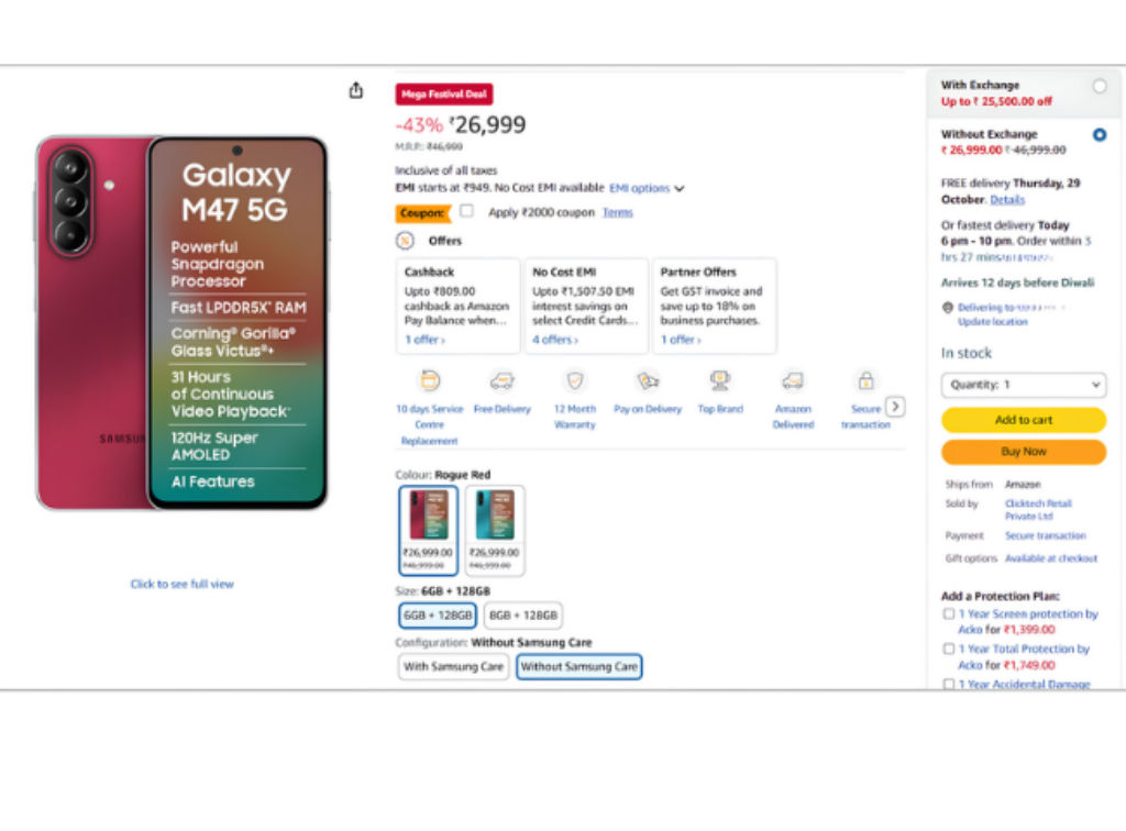 Samsung Galaxy M47 5G price drops by over Rs 20000 on Amazon sale deal details