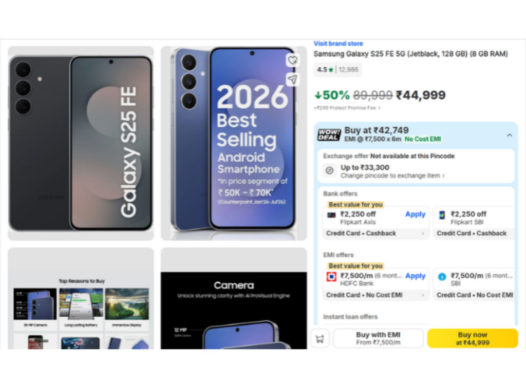 Samsung Galaxy S25 FE 5G Phone discount on Flipkart Price diwali sale