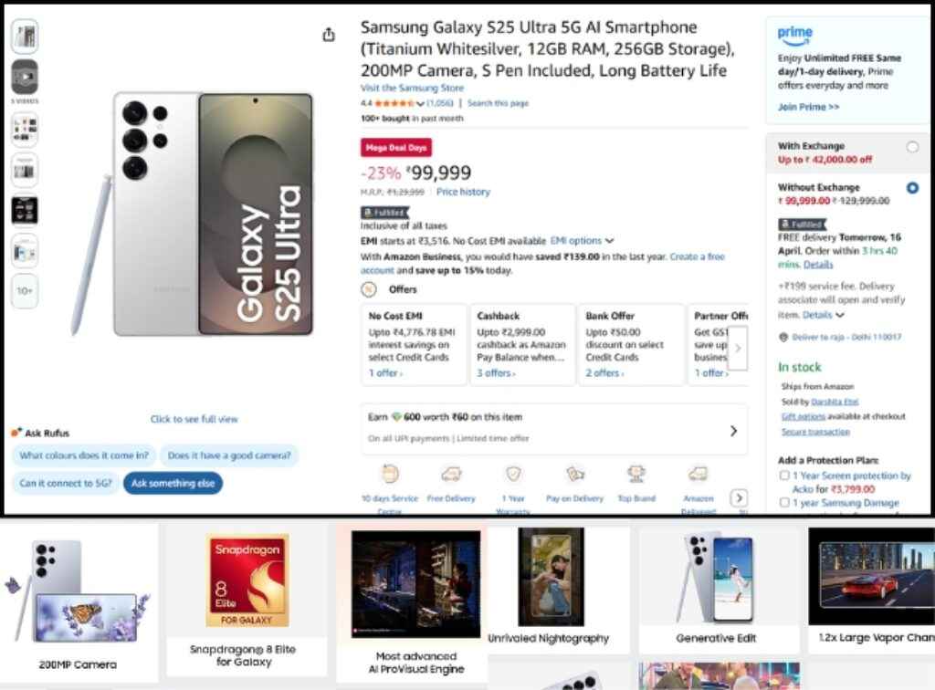 Samsung Galaxy S25 Ultra 5G offer on amazon