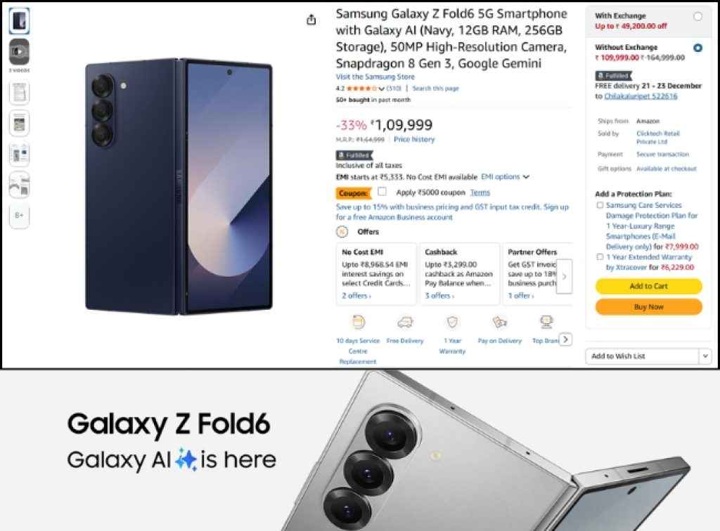 Samsung Galaxy Z Fold 6 offer on Amazon